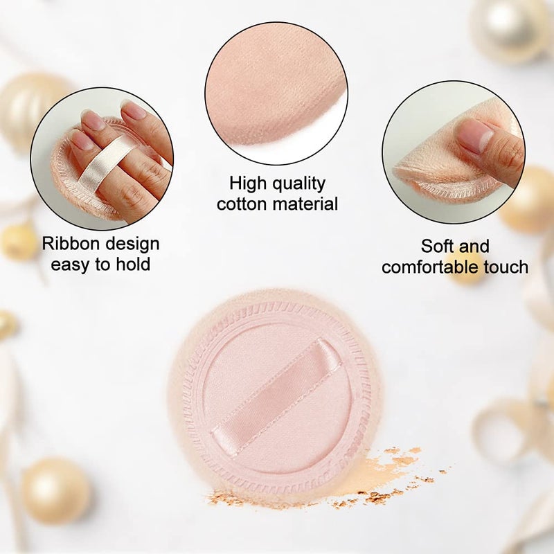 LOOKSEVEN 10pcs Powder Puff Cotton Cosmetic Face Makeup Powder Puffs Pads with Ribbon for Loose and Foundation 2.36 inch. (Beige) - Image 3